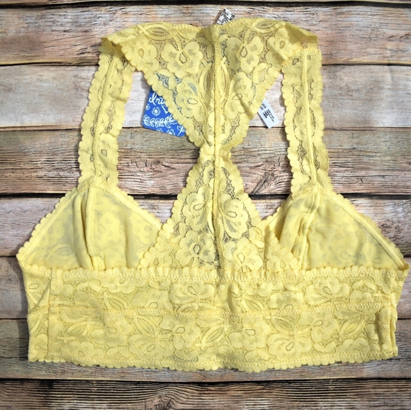 Free People Galloon Floral Lace Racerback Bralette Yellow Combo - Picture 7 of 8